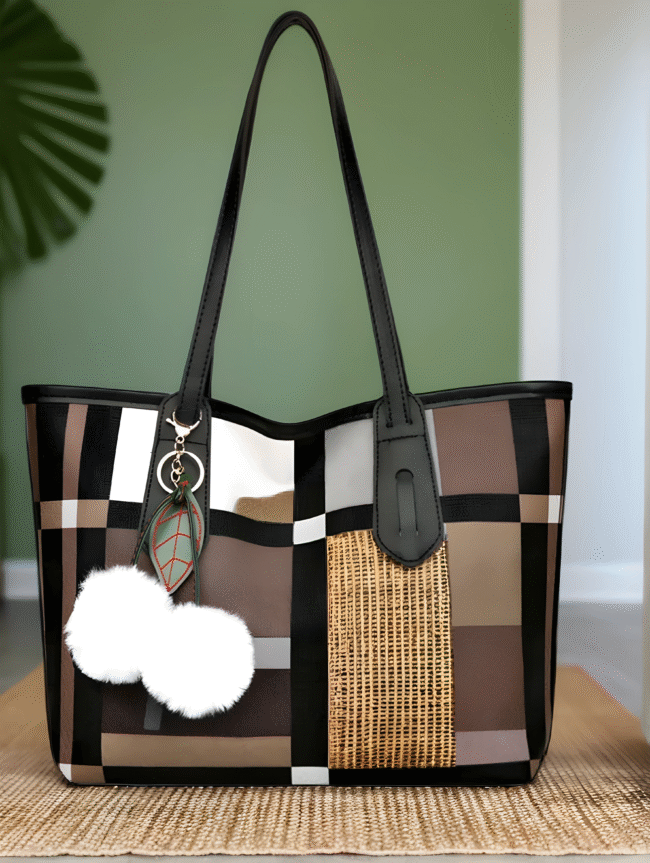 Karierte Hobo-Schultertasche für Damen – Vintage-Style mit großem Stauraum & Anhänger – Bild 7
