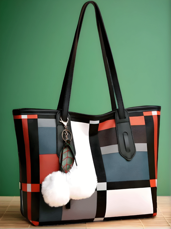 Karierte Hobo-Schultertasche für Damen – Vintage-Style mit großem Stauraum & Anhänger – Bild 8