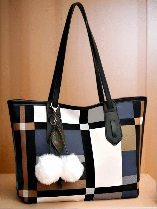Karierte Hobo-Schultertasche für Damen – Vintage-Style mit großem Stauraum & Anhänger – Bild 9