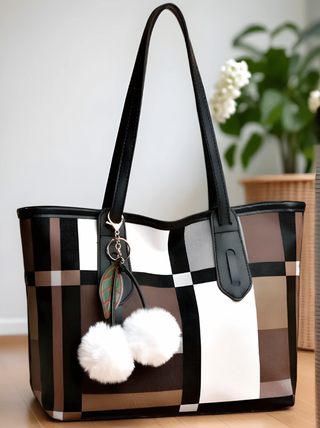 Karierte Hobo-Schultertasche für Damen – Vintage-Style mit großem Stauraum & Anhänger – Bild 10