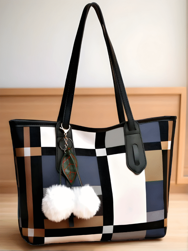 Karierte Hobo-Schultertasche für Damen – Vintage-Style mit großem Stauraum & Anhänger – Bild 11