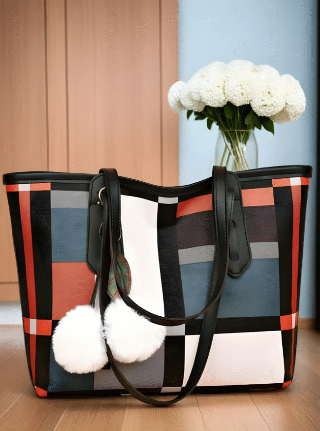 Karierte Hobo-Schultertasche für Damen – Vintage-Style mit großem Stauraum & Anhänger – Bild 5