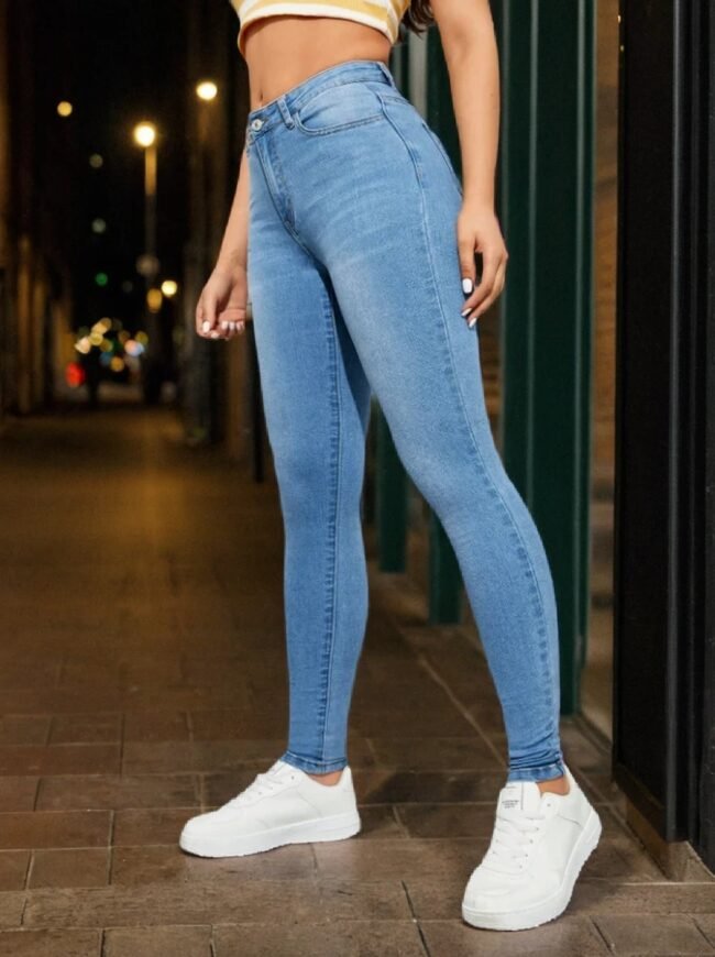 Damen Schmale Jeans mit Schrägeingriff Taschen – Figurbetonte Stretch-Denim-Hose – Bild 3