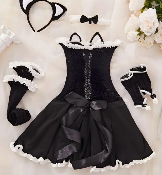 Verführerisches Dienstmädchen-Cosplay-Kostüm – Sexy A-Linien-Kleid mit Komplettem Zubehörset
