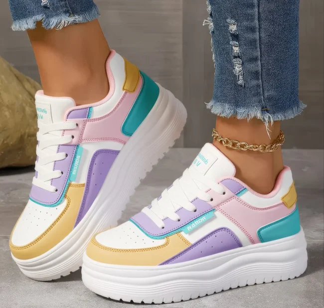 PastelMove – Stylische Damen-Sneaker mit Farbblock & dicker EVA-Sohle