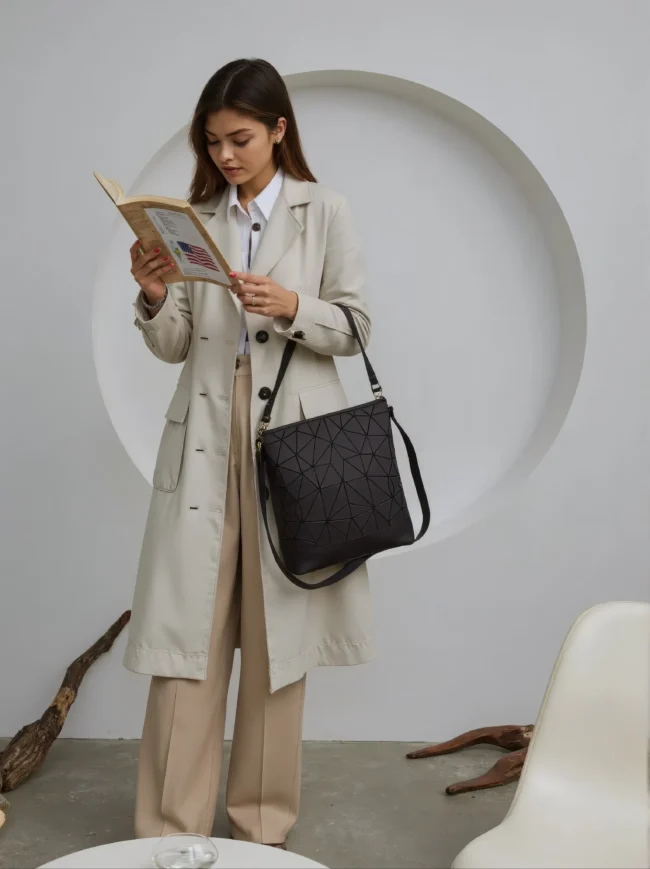 Moderne Damen-Umhängetasche mit Geometrie-Design – Schwarz & Stylisch – Bild 5