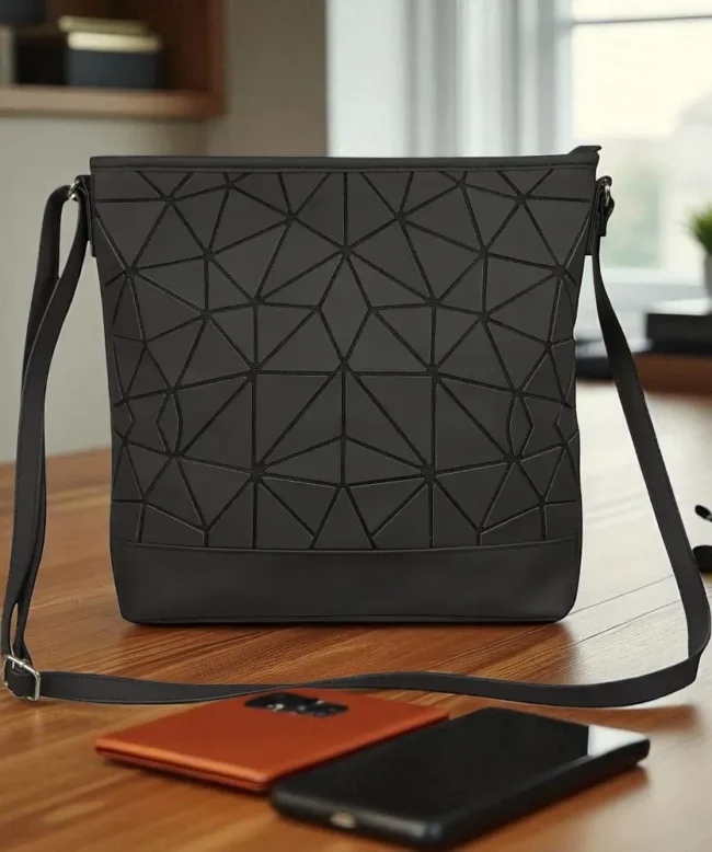 Moderne Damen-Umhängetasche mit Geometrie-Design – Schwarz & Stylisch