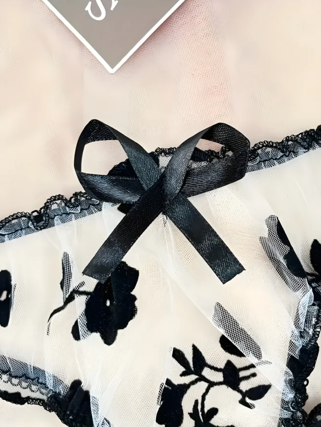 Florales Tüll-Dessous-Set mit Bügel-BH & String – Sexy & Transparent – Bild 5