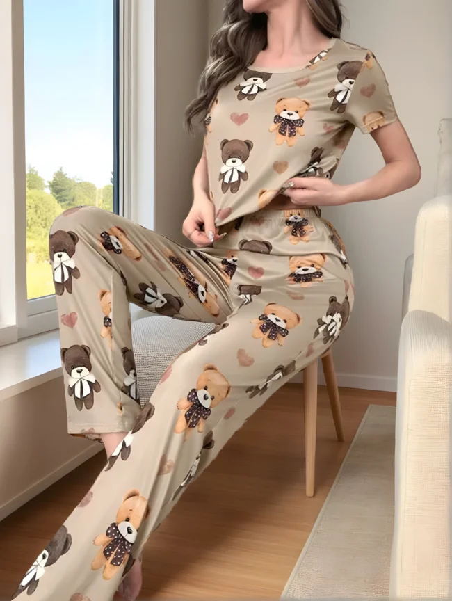 Damen Schlafanzug-Set mit Cartoon-Grafik – Süß, bequem & sommerlich – Bild 6