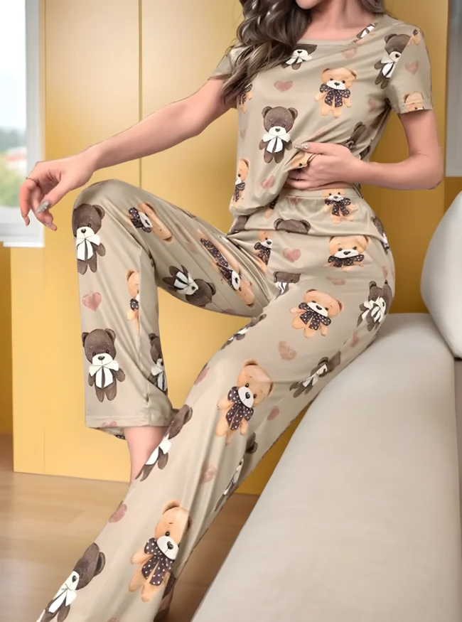 Damen Schlafanzug-Set mit Cartoon-Grafik – Süß, bequem & sommerlich – Bild 3