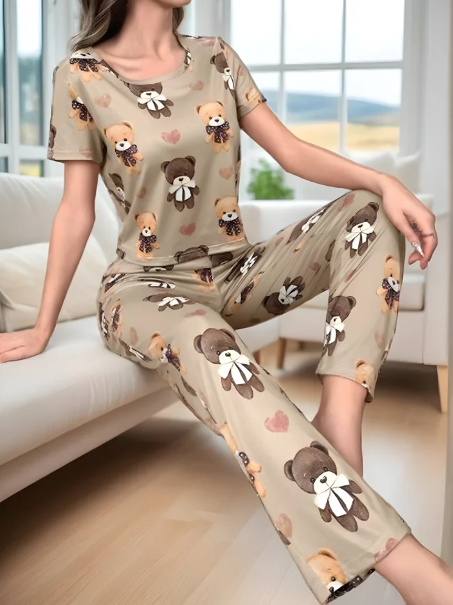 Damen Schlafanzug-Set mit Cartoon-Grafik – Süß, bequem & sommerlich – Bild 5