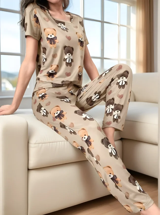 Damen Schlafanzug-Set mit Cartoon-Grafik – Süß, bequem & sommerlich