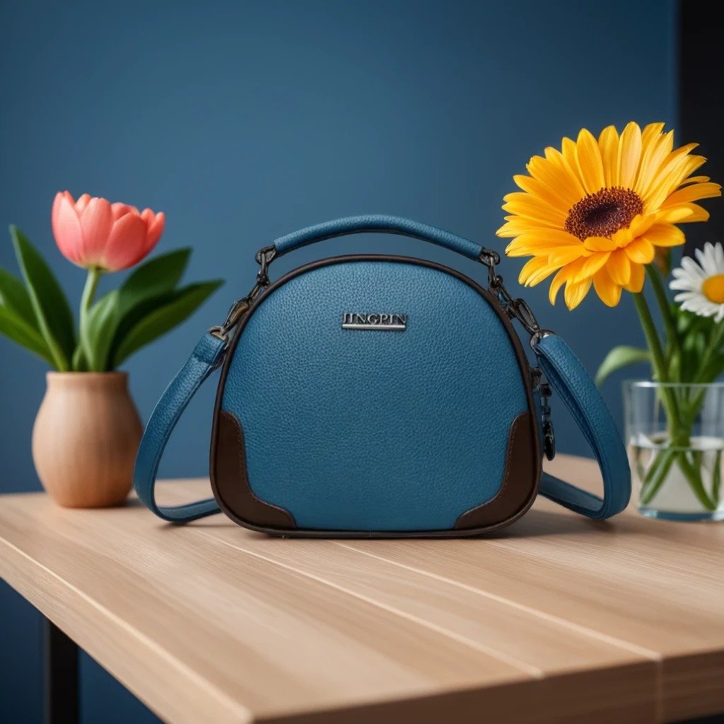 Damen-Umhängetasche Blau mit Doppelreißverschluss – Mini & Leicht – Bild 2