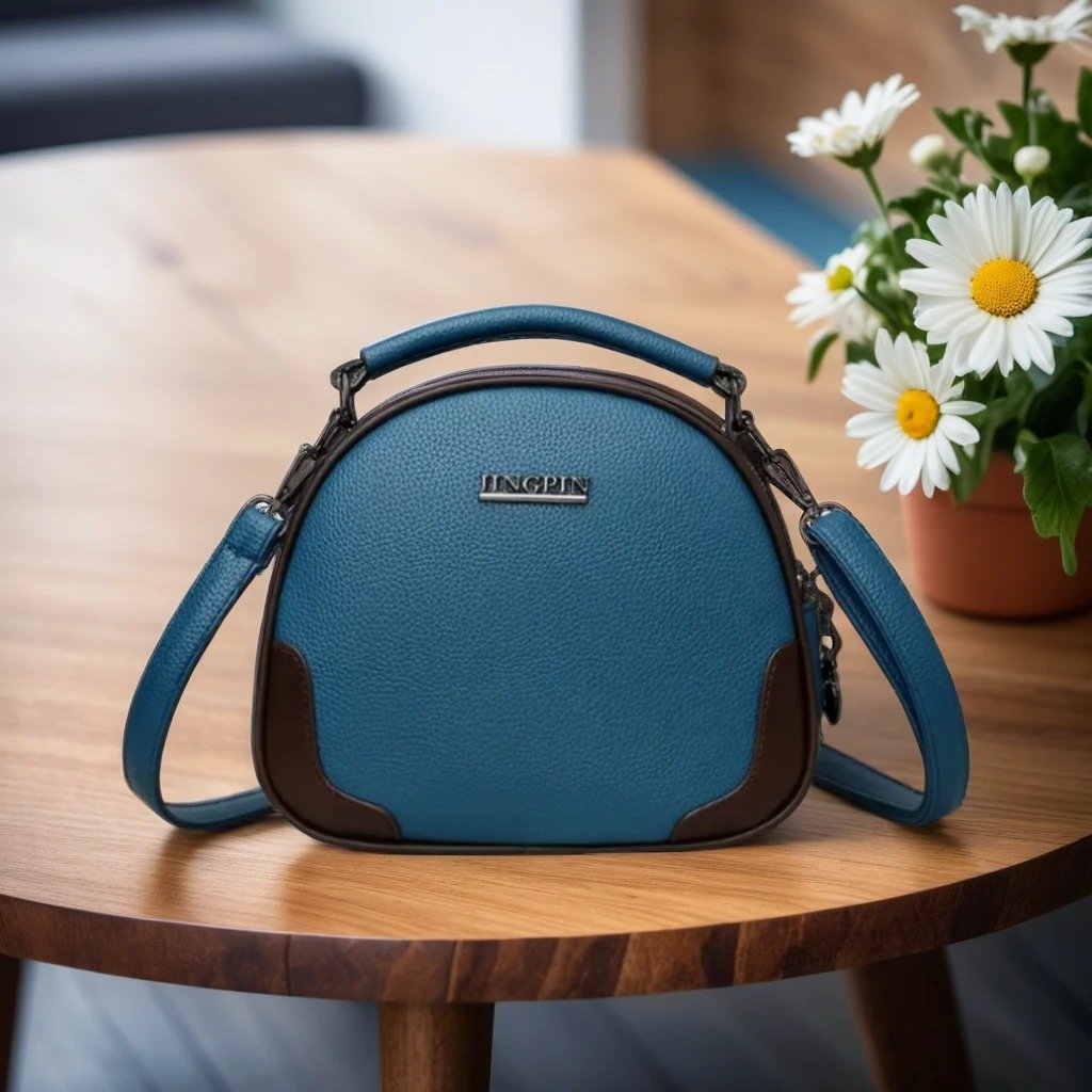 Damen-Umhängetasche Blau mit Doppelreißverschluss – Mini & Leicht – Bild 3