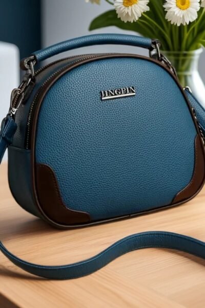 Damen-Umhängetasche Blau mit Doppelreißverschluss – Mini & Leicht