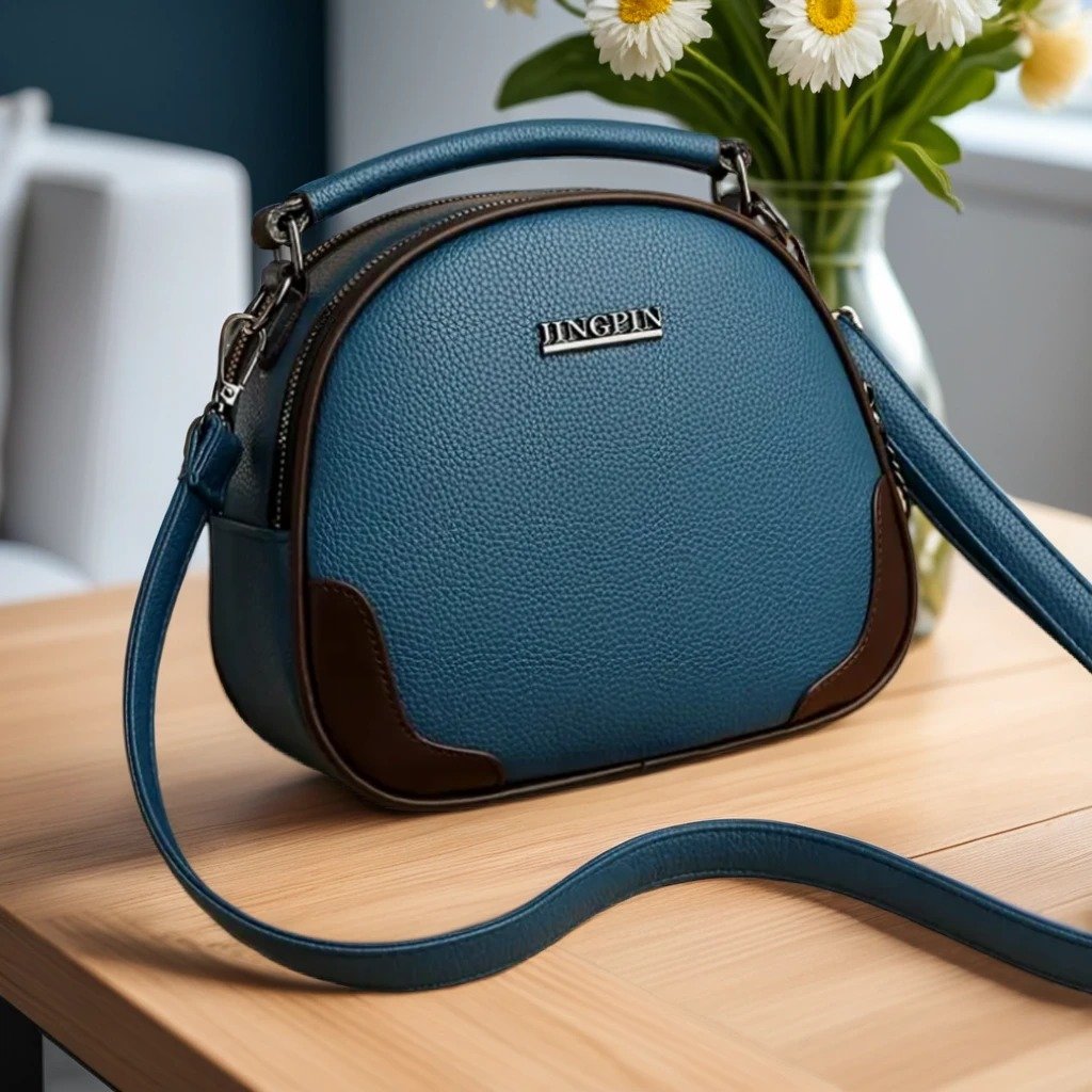 Damen-Umhängetasche Blau mit Doppelreißverschluss – Mini & Leicht